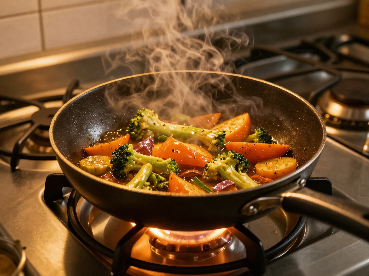 Warm skillet evening scene aligned with RecipeRoot simmer cues